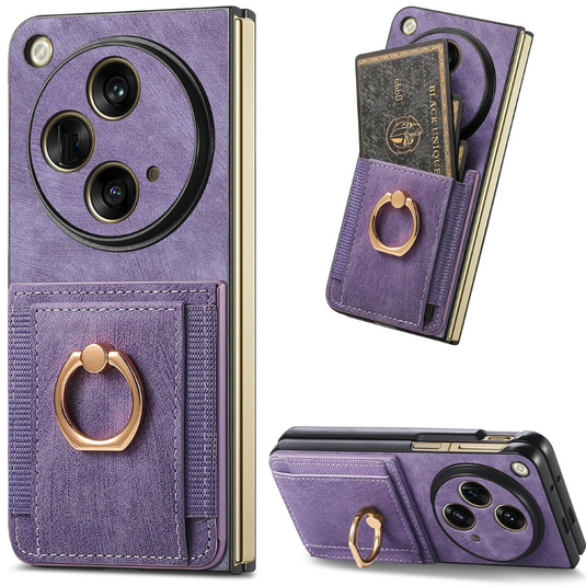 [Built-in Ring Bracket][With Card Solt] OPPO Find N2 Flip (CPH2437/PGT110) Full-coverage Leather Shockproof Wallet Series Case