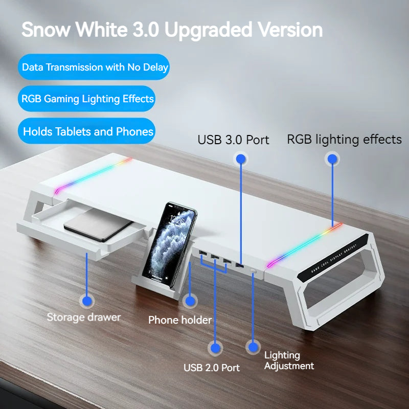 Load image into Gallery viewer, RGB Monitor Riser Stand with Foldable Legs, 4-Port USB Hub &amp; Storage Drawer - i-Station Mobile Phone &amp; Electronic Device Repair and Accessories
