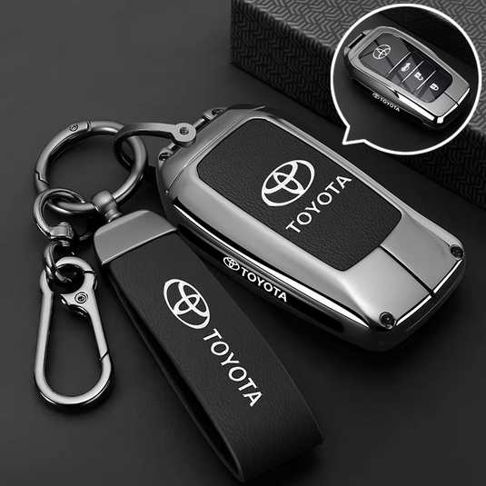 Toyota PU Leather + Zinc Alloy Car Key Fob Case Cover For Corolla, Prius, Camry, C-HR, RAV4, Altis, Land Cruiser Prado