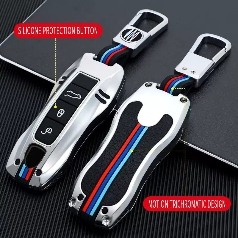 Load image into Gallery viewer, Porsche Metal Shell &amp; Soft Silicone Full Protection Car Key Fob Case Cover For Cayenne, Panamera, 911
