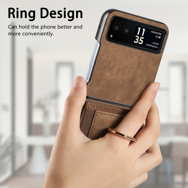 Load image into Gallery viewer, [With Ring Bracket] Motorola Moto Razr 60 PU Vegan Leather Card Slot Protective Case

