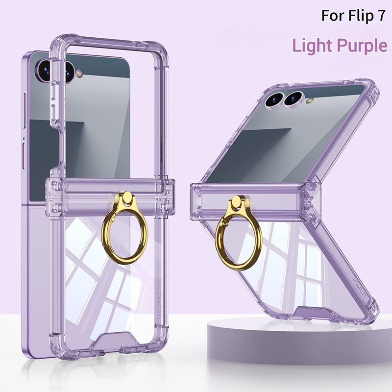 Load image into Gallery viewer, Samsung Galaxy Z Flip7 PC + TPU Full Covered Hinge Transparent Airbag Foldable Ring Case

