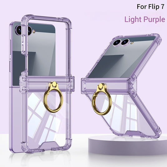 Samsung Galaxy Z Flip7 PC + TPU Full Covered Hinge Transparent Airbag Foldable Ring Case