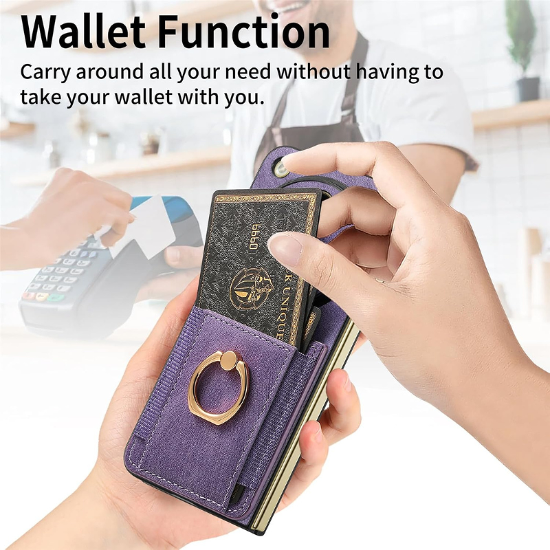 Load image into Gallery viewer, [Built-in Ring Bracket][With Card Solt] OPPO Find N2 Flip (CPH2437/PGT110) Full-coverage Leather Shockproof Wallet Series Case
