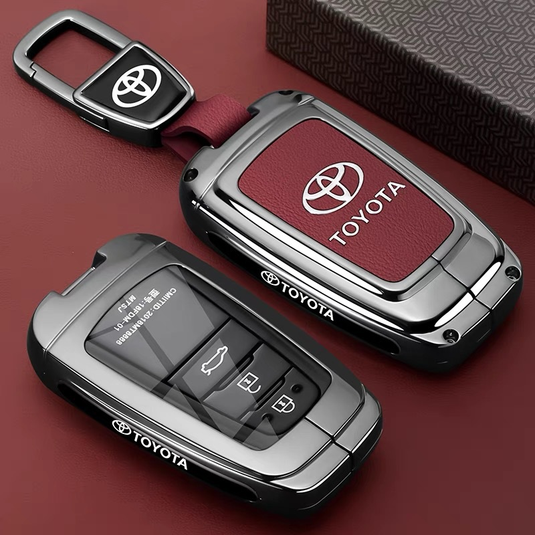 Toyota PU Leather + Zinc Alloy Car Key Fob Case Cover For Corolla, Prius, Camry, C-HR, RAV4, Altis, Land Cruiser Prado
