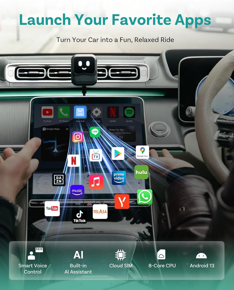 Load image into Gallery viewer, Ottocast Wireless CarPlay AI Box Nano – Android 13, 8GB+128GB, Streaming, Voice Assistant, SIM/SD, Split-Screen, Android Auto
