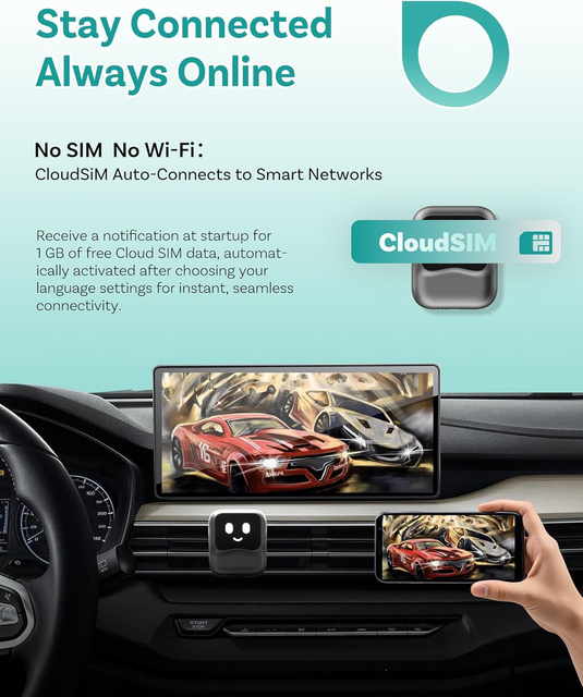 Ottocast Wireless CarPlay AI Box Nano – Android 13, 8GB+128GB, Streaming, Voice Assistant, SIM/SD, Split-Screen, Android Auto