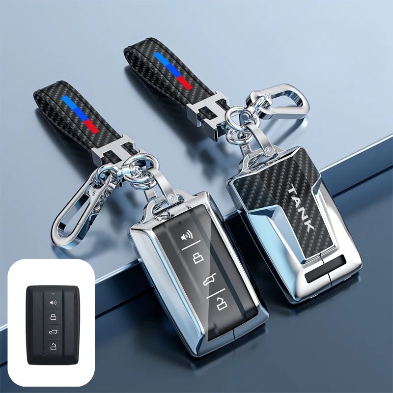 Load image into Gallery viewer, Great Wall Zinc Alloy + Carbon Fiber Texture Car Key Fob Case Cover For Tank 300, 400, 500
