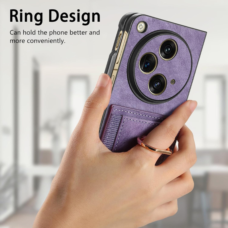 Load image into Gallery viewer, [Built-in Ring Bracket][With Card Solt] OPPO Find N2 Flip (CPH2437/PGT110) Full-coverage Leather Shockproof Wallet Series Case
