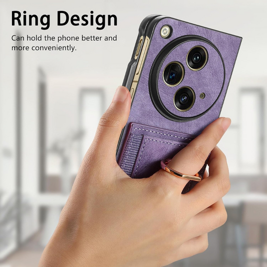 [Built-in Ring Bracket][With Card Solt] OPPO Find N2 Flip (CPH2437/PGT110) Full-coverage Leather Shockproof Wallet Series Case