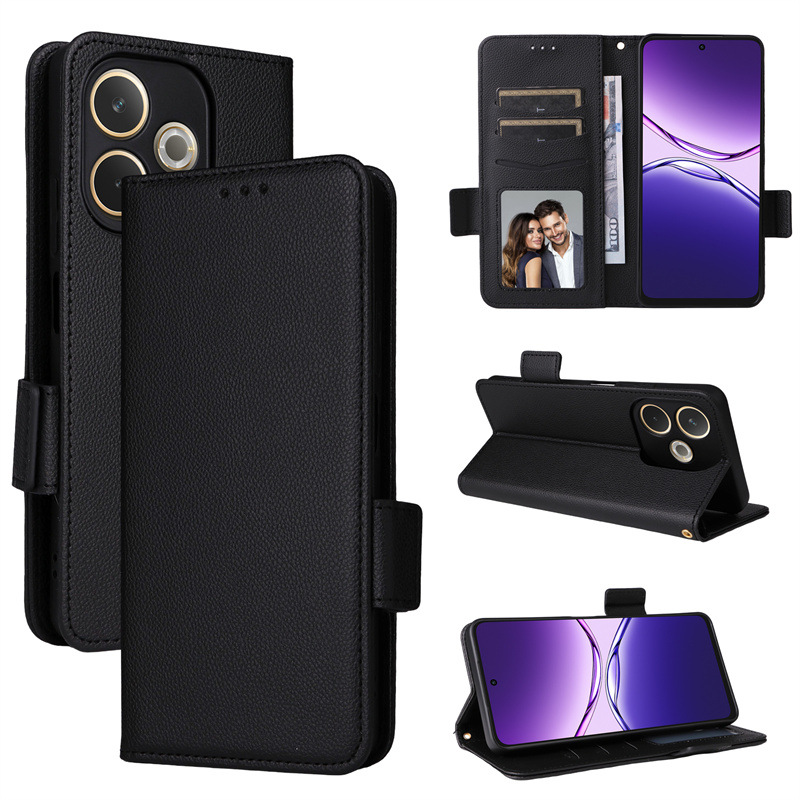 Load image into Gallery viewer, [With Card Slot] OPPO A5 Pro 5G - Premium Lychee-Grain Flip Leather Case With Detachable Wrist Strap
