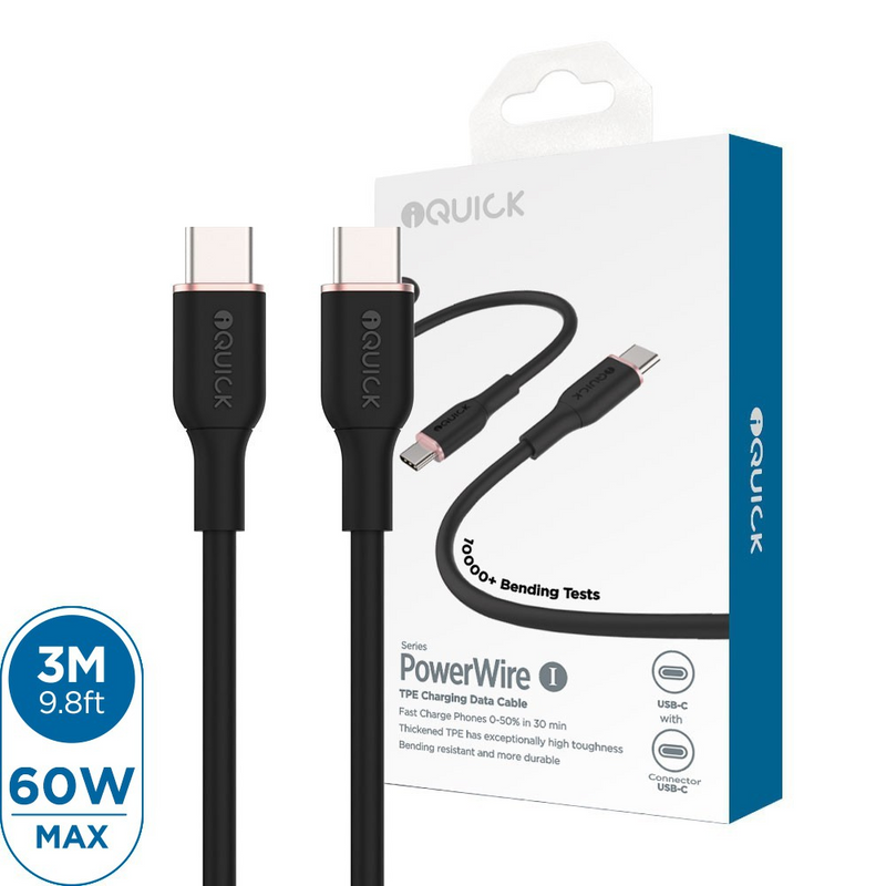 Load image into Gallery viewer, iQuick PowerWire 1 Series TPE Charging Data Cable Type-C to Type-C 3m Compatible for iPhone 15 16 Series
