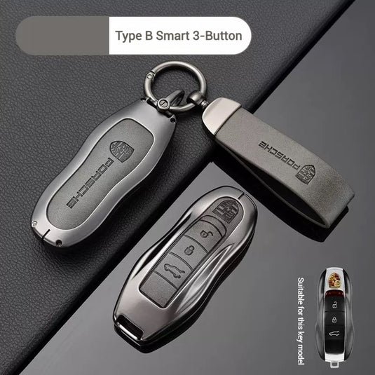 Porsche Zinc Alloy PU Leathe Car Key Fob Case Cover For Cayenne, Panamera, Macan, 911, Taycan