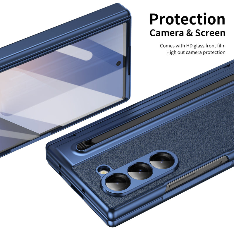 Load image into Gallery viewer, [Built-in Card Slot] Samsung Galaxy Z Fold7 Folding Electroplated PU Leather Case with Tempered Glass Screen Protector
