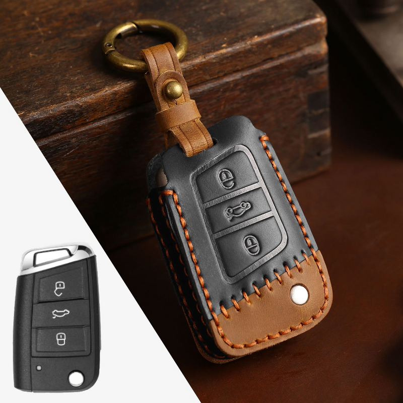 Load image into Gallery viewer, Volkswagen Handcrafted Genuine Leather Car Key Fob Case Cover For Passat, Golf, Magotan, Jetta, Tiguan
