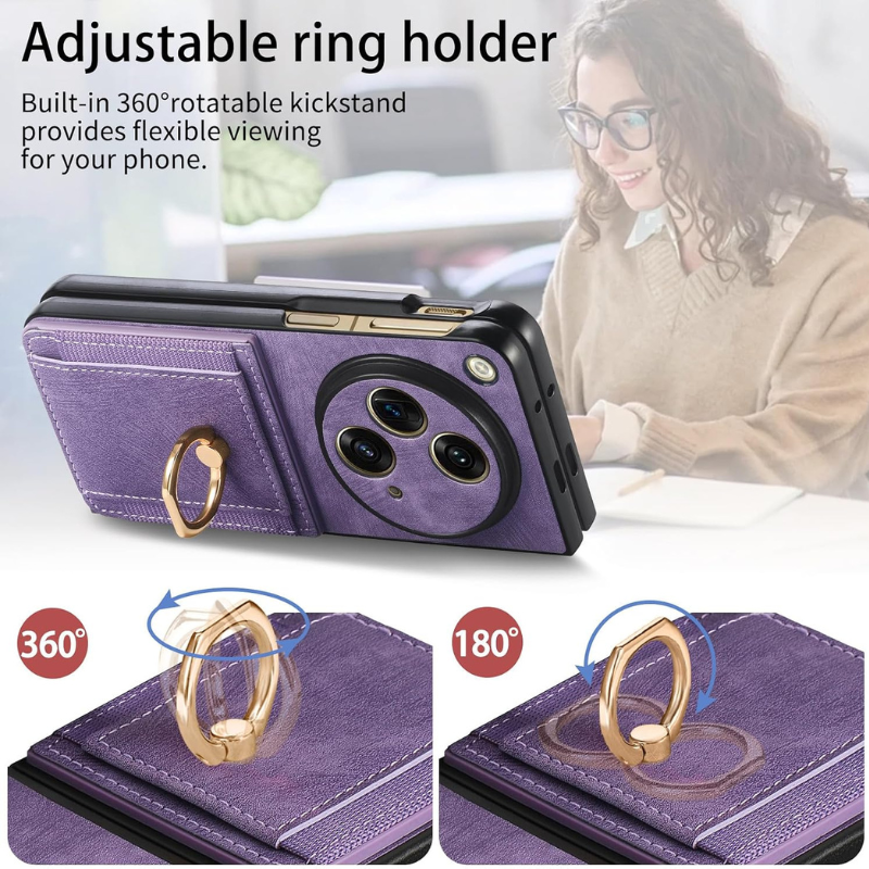 Load image into Gallery viewer, [Built-in Ring Bracket][With Card Solt] OPPO Find N2 Flip Full-coverage Leather Shockproof Wallet Series Case
