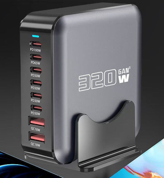 [320W GaN][SAA Approved] Universal Phone Tablet Laptop MacBook (6*PD+2*QC) 8 Ports USB Type-C Wall Charger Desktop Home Office Charging Station Power Adapter (AU Plug) - Polar Tech Australia