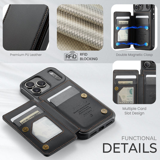 [With Card Slot] Apple iPhone 17/Air/Pro/Pro Max RFID Flip Premium Leather Wallet Series Case