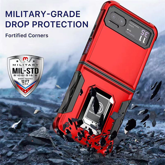 [Built-in Ring Bracket] Motorola Moto Razr 40 Hybrid Soft Silicone Hard PC Shockproof Protective Heavy Duty Series Case