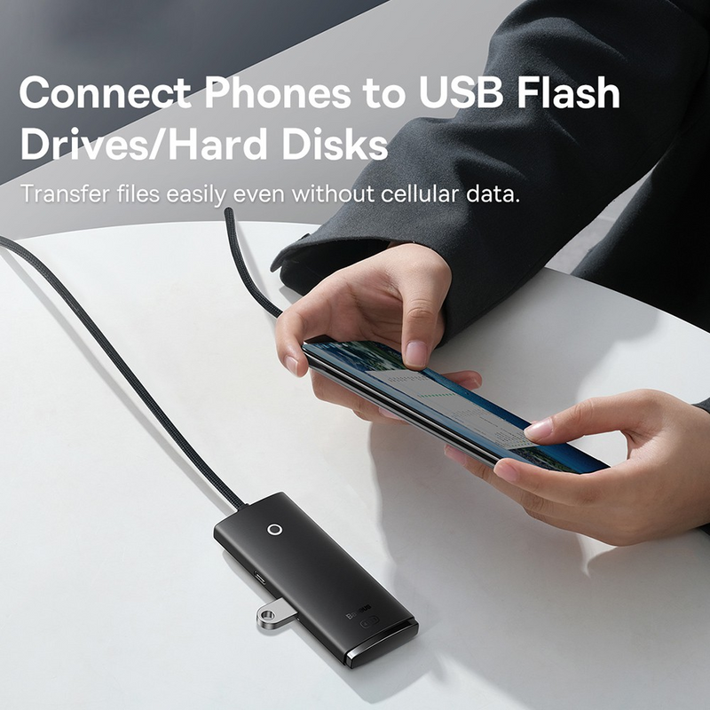 Load image into Gallery viewer, Baseus Lite Series 4-Port USB-A HUB Adapter (USB-A to USB 3.0*4 ) 1m - Black
