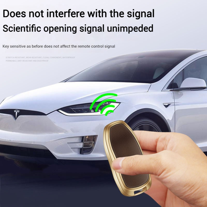 Load image into Gallery viewer, Tesla Metallic Finish + Lychee Pattern Car Key Fob Case for Model 3, Y, X, S
