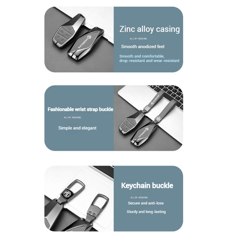 Load image into Gallery viewer, MG 360° Full Metal Protection + PU Leather Car Key Fob Case Cover For MG5, MG6, MG7, ZS, HS, ONE
