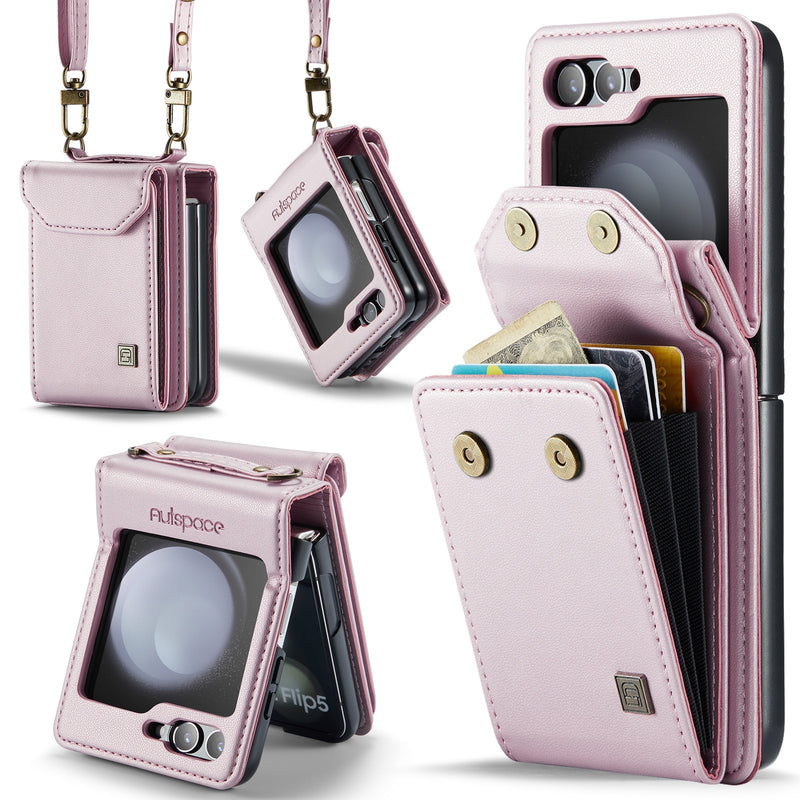 Load image into Gallery viewer, [With Card Slot] Samsung Galaxy Z Flip7 (SM-F766) RFID Blocking Premium Leather Foldable Flip Wallet Case Series
