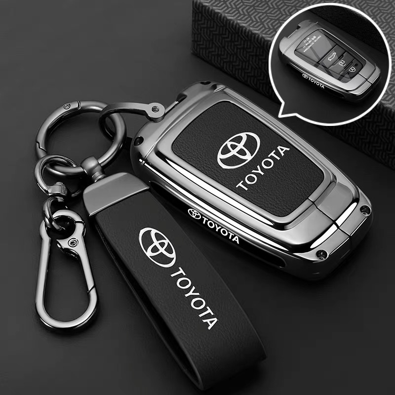 Load image into Gallery viewer, Toyota PU Leather + Zinc Alloy Car Key Fob Case Cover For Corolla, Prius, Camry, C-HR, RAV4, Altis, Land Cruiser Prado
