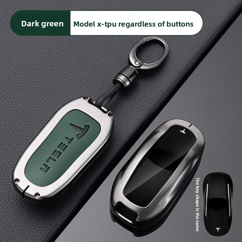 Load image into Gallery viewer, Tesla Full Aluminum Alloy + TPU Film &amp; PU Leather Cover Car Key Fob Case for Model S, Model X - i-Station Mobile Phone &amp; Electronic Device Repair and Accessories
