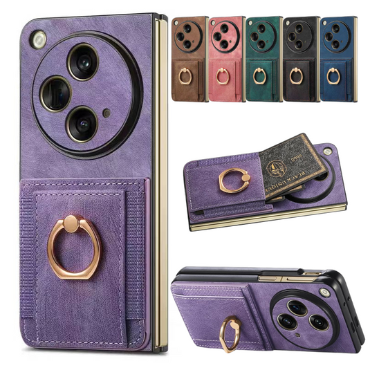 [Built-in Ring Bracket][With Card Solt] OPPO Find N3/Flip Full-coverage Leather Shockproof Wallet Series Case