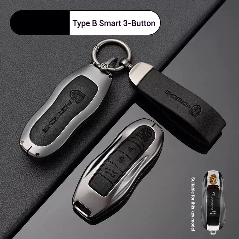 Load image into Gallery viewer, Porsche Zinc Alloy PU Leathe Car Key Fob Case Cover For Cayenne, Panamera, Macan, 911, Taycan

