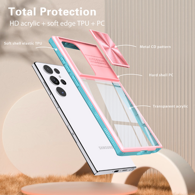 [With Slide Len Cover] Samsung Galaxy S24 SM-S921/Plus SM-S926/Ultra SM-S928 Transparent Shockproof Phone Essentials Series Case - i-Station Mobile Phone & Electronic Device Repair and Accessories