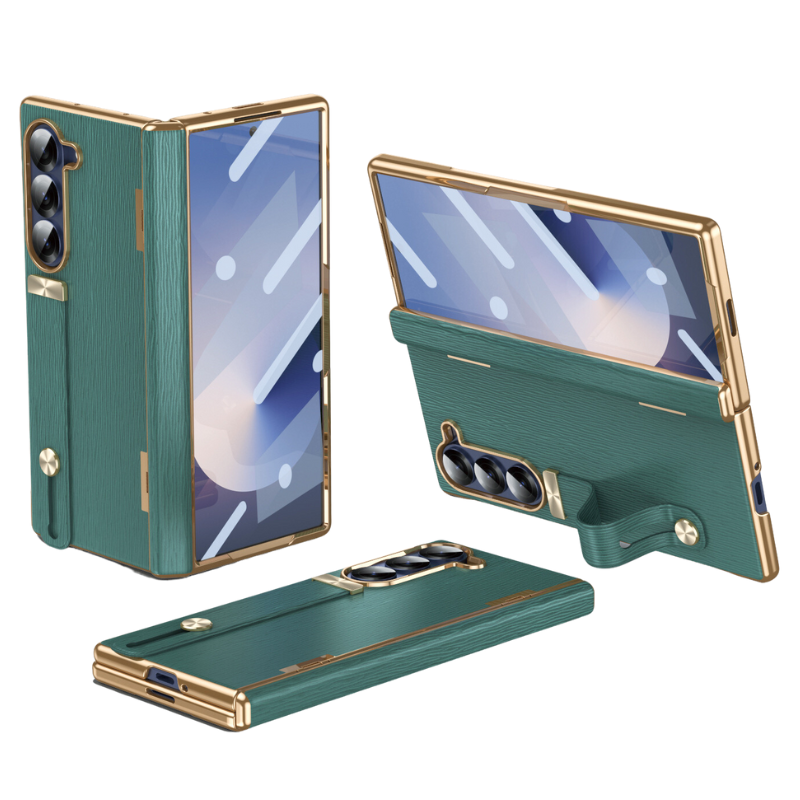 Load image into Gallery viewer, [With Wrist Strap] Samsung Galaxy Z Fold 5 SM-F946 Electroplated Plain Leather Rotating Hinge shockproof Essentials Series Case
