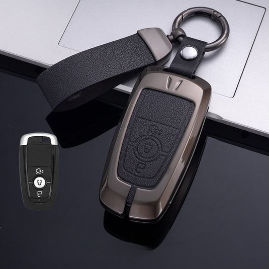 Ford Zinc Alloy Leather Folding Key Case For Ranger, Mustang, Everest, Escape, Puma, Transit, Focus, Fiesta, Ranger Raptor, Mondeo