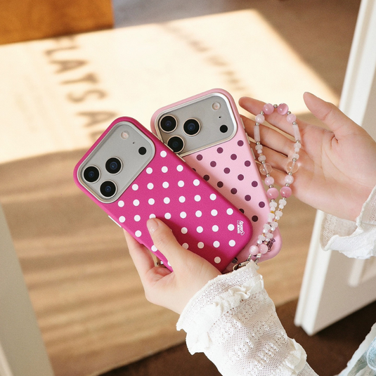 [Built-in Lint] Apple iPhone 17/Pro/Pro Max - Polka Dot PU Leather Full-Cover Shockproof Case