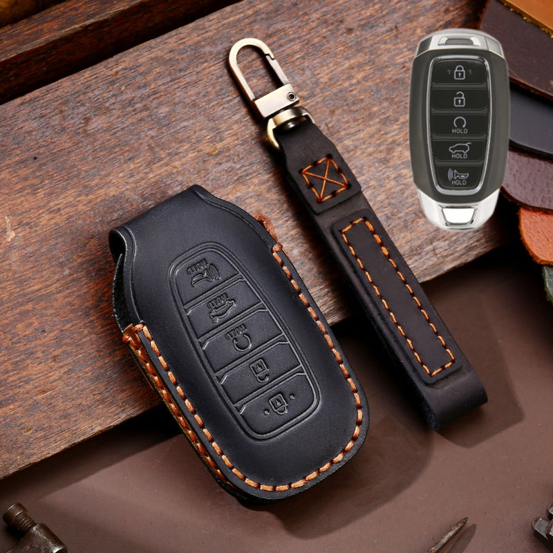 Load image into Gallery viewer, Hyundai Handcrafted Genuine Leather Car Key Protective Case For Santa Fe, Tucson, Palisade, Kona, Santa Fe, Azera
