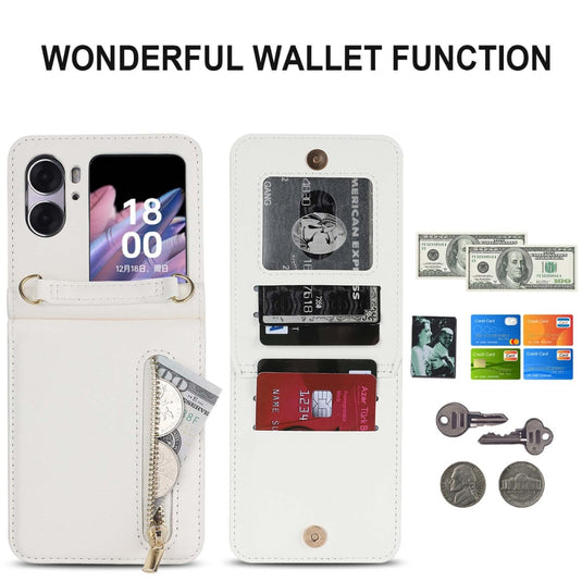 [With Shoulder Strap] OPPO Find N3 Flip (PHT110, CPH2519) - PU leather Crossbody Wallet Style Shockproof Phone Case