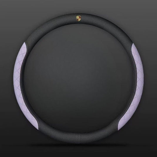 Porsche PU Leather Steering Wheel Cover with Heat-Pressed Embossed Texture For Cayenne, Macan, Panamera, 718, 911, Taycan