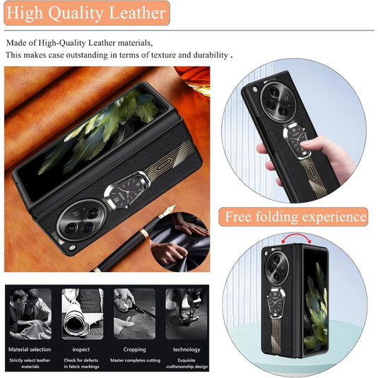 OPPO Find N3 (CPH2499) - Leather Silicone Magnetic Metal Ring Stand Shockproof Protective Case