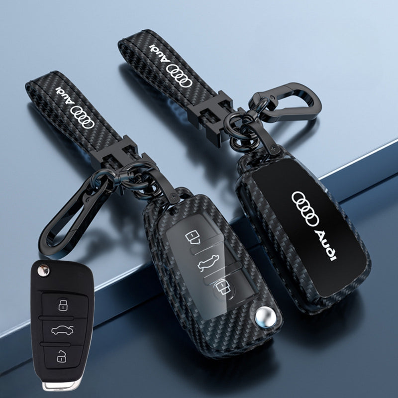 Load image into Gallery viewer, Audi Zinc Alloy + Carbon Fiber Texture Car Key Case For A3, A4, A5, A6, Q2, Q3, Q5, Q7, Q8, e-tron
