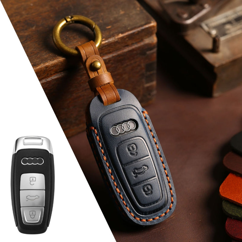 Load image into Gallery viewer, Audi Handcrafted Genuine Leather Car Key Protective Case For A3, A4, A5, A6, A8, Q2, Q5, Q7, Q8, e-tron
