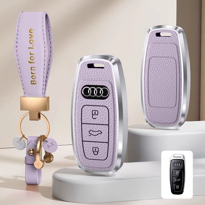 Load image into Gallery viewer, Audi Aluminum Alloy Leather Car Key Fob Case Cover For A6L, A4L, Q5L, A3L, Q3, Q2L, A5, A7L, Q7, A8, Q4 e-tron - i-Station Mobile Phone &amp; Electronic Device Repair and Accessories
