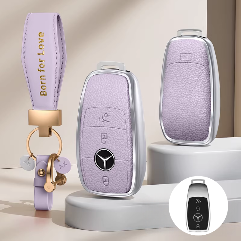 Load image into Gallery viewer, Mercedes Benz Aluminum Alloy Leather Car Key Fob Case Cover For Benz A, C, E, S, G-Class, GLA, GLB, GLC, GLE, GLS, CLA, CLS, EQC
