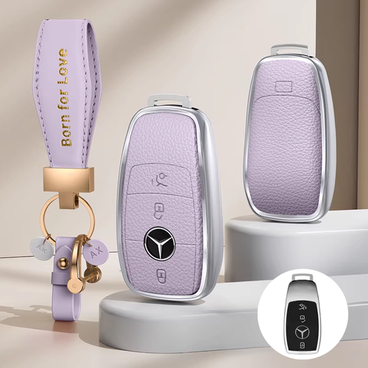 Mercedes Benz Aluminum Alloy Leather Car Key Fob Case Cover For Benz A, C, E, S, G-Class, GLA, GLB, GLC, GLE, GLS, CLA, CLS, EQC