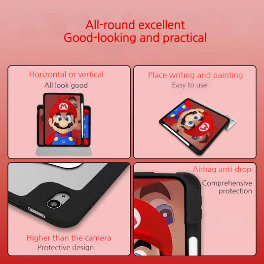 [Built-in Pen Slot] Apple iPad Air 4/5 10.9'' 4/5th Gen (2020/2022) Mario Smart 360° Degree Rotate Stand Shockproof Flip Cover Case
