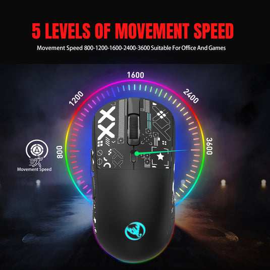 Three-Mode Wireless Bluetooth Mouse Lightweight Noise-Fre 7 Colors RGB Gaming Mouse 3600-DPI