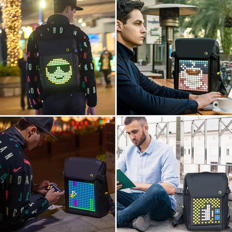 Load image into Gallery viewer, Divoom LED Display Laptop Waterproof Backpack With App Control, 17 Inch Cool DIY Pixel Art Animation Fashion Backpack, Unique Backpack For Men Or Women, Black, largre, Fashion
