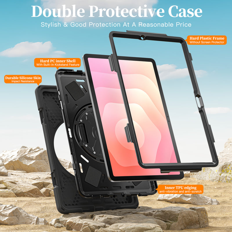 Load image into Gallery viewer, Samsung Galaxy Tab S11 (2025) 11&quot; - Heavy Duty 360 Degree Rotate Stand Hand Strap Case With Shoulder Strap
