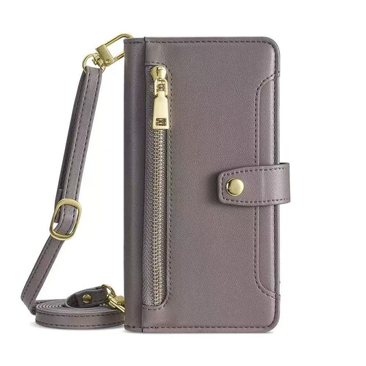 [With Card Slot] Apple iPhone 16e & 17e - Multi-Function Flip Leather Zipper Wallet Case With Wrist & Shoulder Strap - i-Station Mobile Phone & Electronic Device Repair and Accessories