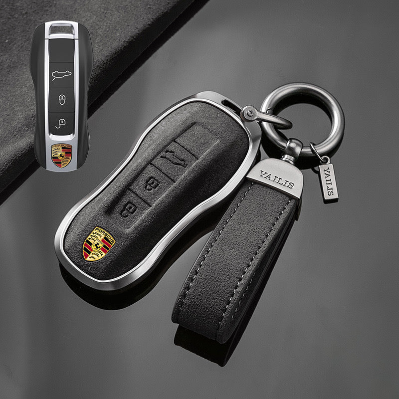 Load image into Gallery viewer, Porsche Luxury Suede Car Key Fob Case Cover For Macan, Cayenne, 911, Panamera, 718, Taycan, 992

